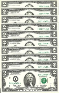 10 Consecutive 2003 $2 IA Block Federal Reserve Notes - Gem Crisp Uncirculated - Picture 1 of 2