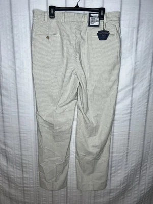 Bills Khakis SEERSUCKER M2 Pants Size 38x32 Flat Front Blue White Striped USA - Image 1 of 4