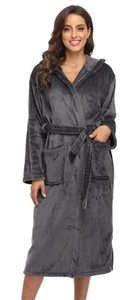 Womens Hooded Plush Bathrobe Warm Fleece Soft Long Robe Fuzzy Full Length Gow... - Picture 1 of 5