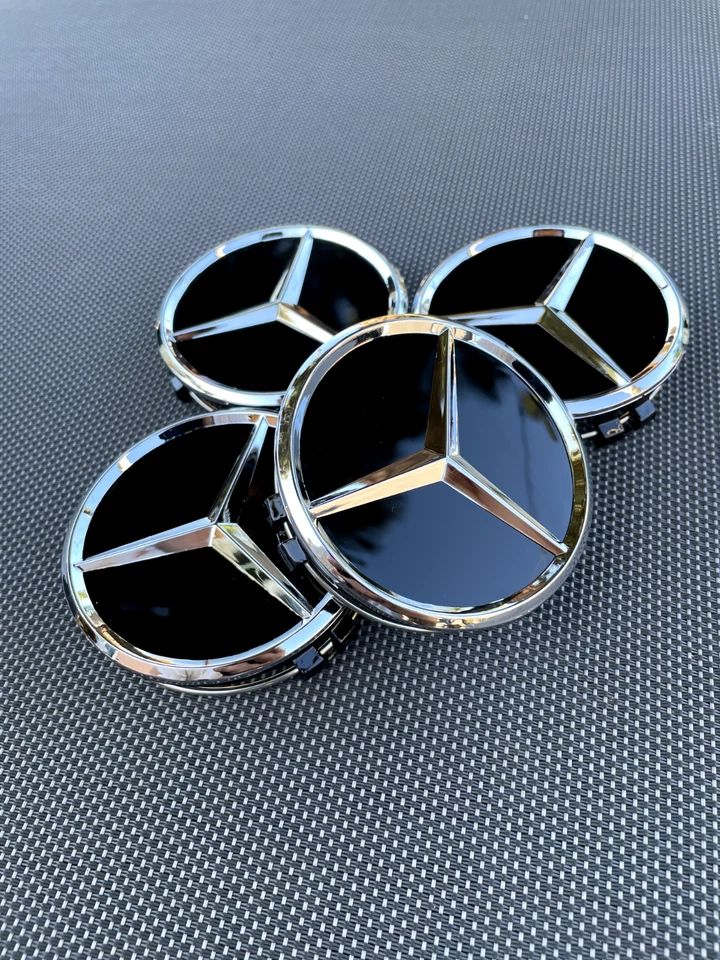 4 X 2.95inch/75mm Center Caps Glossy Black  Fits Most Models Mercedes Benz - Изображение 1 из 4