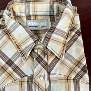 Wrangler Men's Wrancher Shirt Size L Brown Plaid Cowboy Western Work Casual - Picture 1 of 7