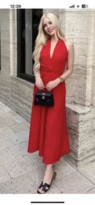 ZARA NWT WOMAN SS24 ZW COLLECTION MIDI HALTER DRESS RED Size M REF:4786/011 - Picture 1 of 5