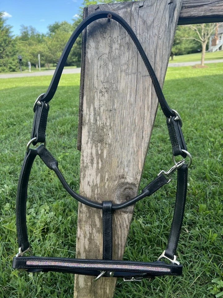 Leaders 3/4” Blanco Cristal Negro Cuero Halter para Caballo Tamaño Foto 1 de 4