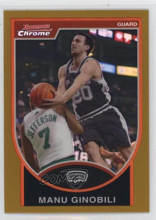 2007 Bowman Draft Picks & Stars Chrome Gold Refractor /99 Manu Ginobili #51 HOF - Image 1 of 2