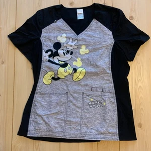 Walt Disney Mickey Mouse Steamboat Willie Gray / Yellow Women's Scrubs Size L - Picture 1 of 6