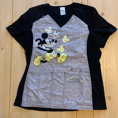 Walt Disney Mickey Mouse Steamboat Willie Gray / Yellow Women's Scrubs Size L - Image 1 of 4