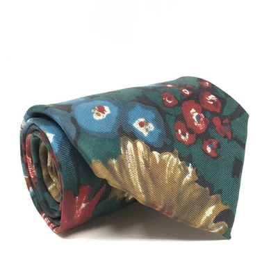 Christian Dior Monsieur Classic Tie Green Blue Red Floral Made USA Vintage - Image 1 of 4