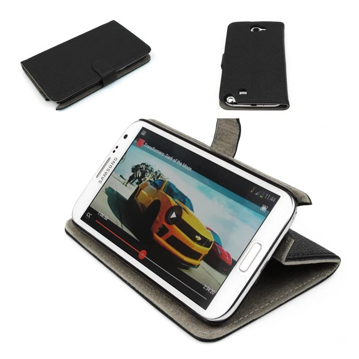 NEW WALLET CASE COVER STAND MAGNETIC PU LEATHER BLACK FOR GALAXY NOTE II 2 - Image 1 of 1