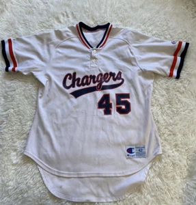 Maglia baseball VINTAGE CHAMPION Chargers taglia 42 maglia bianca rossa scollo a V RARA - Foto 1 di 9