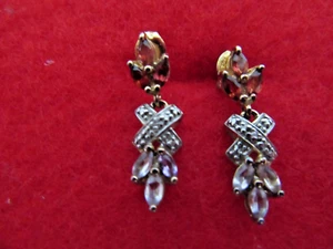 SET OF EARRINGS. 3 AMYTHIS MARQUIZ 3 TOPAZ. 925 SILVER WITH GOLD PLATED. USED - Picture 1 of 4