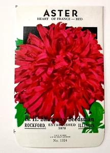 Aster Red Heart Flower RH Shumway Empty Seed Packet NOS New 1950s Rockford,IL - Picture 1 of 3