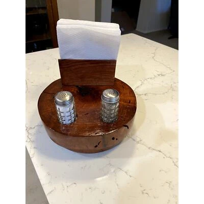 Lazy Susan Mesquite Handmade Salt & Pepper Napkin Carousel Holder Swivel Kitchen - Image 1 of 4