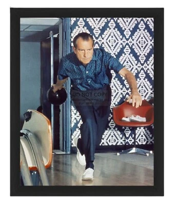 PRESIDENT RICHARD NIXON BOWLING 8X10 GLOSSY FRAMED PHOTO - Image 1 of 4