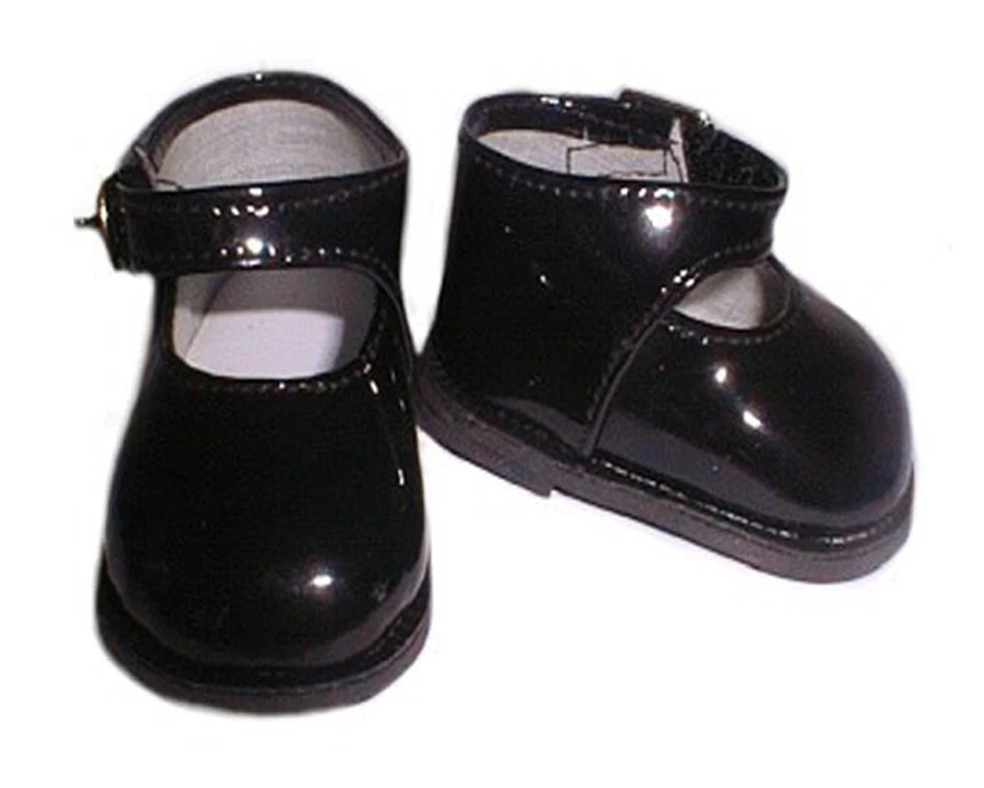 黑色专利玛丽珍鞋带踝带适合 18 英寸美国女孩娃娃  — 第 1/1 张图片