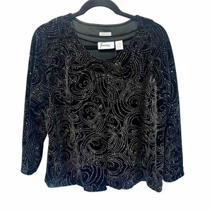 Joanna Blazer Women Large Black Silver Sparkly Cardigan Coverup Embellished NWT - Picture 1 of 11
