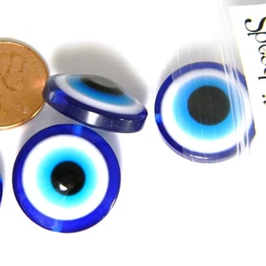 10 Big 20mm x 9mm Flat Round Blue White Black Resin Evil Eye Acrylic Coin Beads - Picture 1 of 2