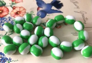 Vintage 11 x 12mm Green & White Lucite Oval Beads 16 - Picture 1 of 2