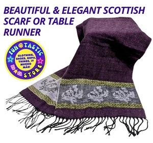 SCOTTISH THISTLE PURPLE CELTIC WOOL SCARF OR TABLE RUNNER. FRINGE.  - Picture 1 of 14