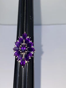 Signed, QJ 925 INDIA, Purple Gems, Ring Size 9, Perhaps Amethyst - Picture 1 of 9