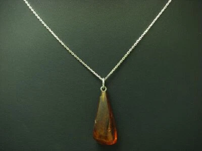 925 Collana IN Argento Sterling & 835 Ciondolo Con Ambra Ricoperto / 41,5cm - Immagine 1 di 3