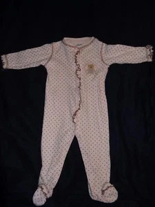 Little Me Girls Pink & Brown Polka Hearts Footie Sz 9M EUC - Picture 1 of 4