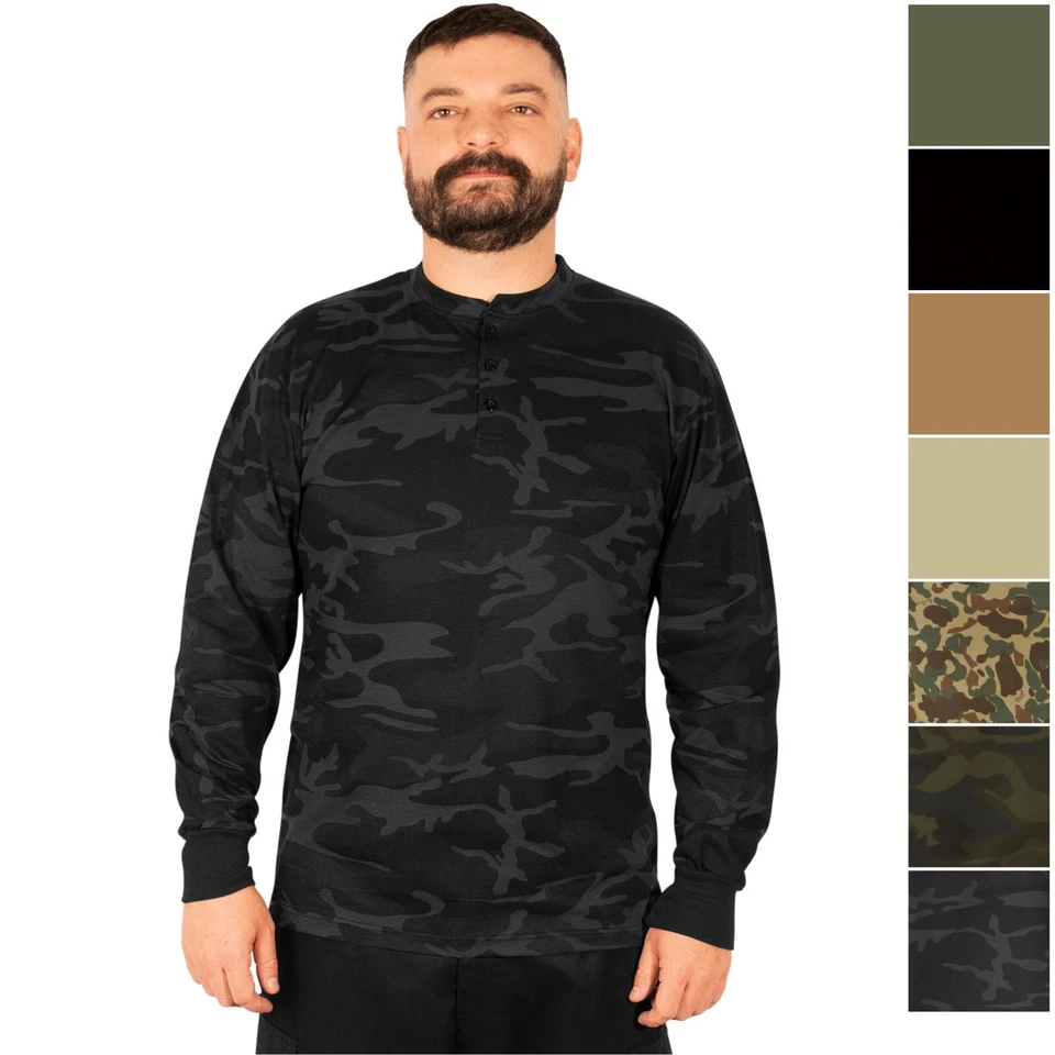 Rothco длинным рукавом Henley футболка - военный прочный длинным рукавом 3 пуговицы рубашка - Изображение 1 из 1