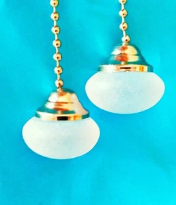 Set of Two ~ Frosted Decorative Metal ~ Ceiling Fan Pull Chains. - Picture 1 of 1