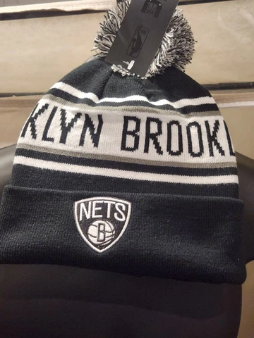 Brooklyn Nets Sweater Cap Beanie Black and White Cover