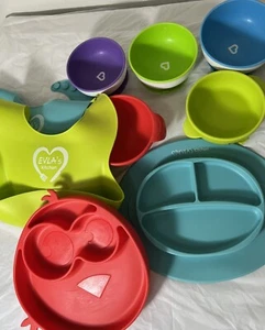 Evla’s Kitchen Silicone Suction Cup Lot Of 9 Bowls, Baby Placemats & Bib Catch - Picture 1 of 4
