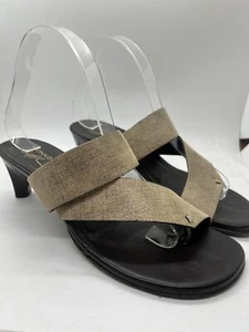 Donald J Pliner Size 8.5M Italian Gold-tone Stacked Kitten Heel Strappy Heels - Picture 1 of 10