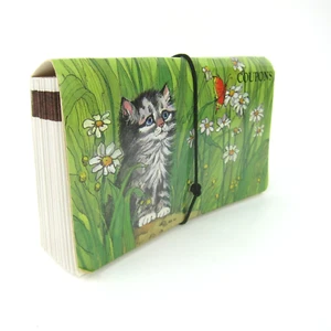 Vintage Expanding Coupon File Sorter Green Grass Gray Kitty Cat Daisy Flowers - Picture 1 of 19