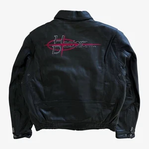 Vintage 90s Men's Harley Davidson Black Leather Jacket With Faux Fur Lining, Y2K - Picture 1 of 12