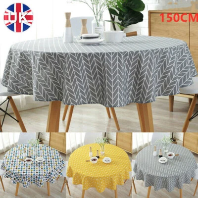 Round Table Cloths Cotton Linen Cover Garden Dining Tableware Party Tablecloth - Image 1 of 4