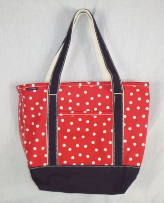 Bolso de Mano Land End de Lona de Algodón Rojo y Azul Marino con Lunares Blancos 17x13" Foto 1 de 4