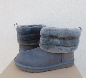 UGG CHARCOAL FLUFF MINI QUILTED SHEEPSKIN BOOTS, KID 5, FITS WOMEN US 7/ 38 NIB - Picture 1 of 5