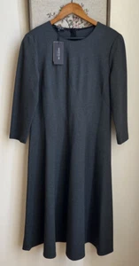 Lafayette 148 Ponte Knit Modest Shift Dress Pockets Smoke 8 diagonal panels NEW - Picture 1 of 9