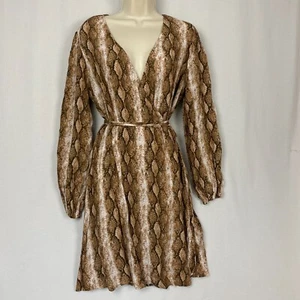 Forever 21 Wrap Dress 0X Womens Plus Animal Print Crepe Knee Length Brown NEW - Picture 1 of 13
