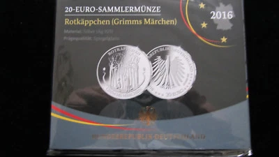 BRD 20 Euro Silber Münze 2016 Rotkäppchen PP Spiegelglanz OVP - Bild 1 von 4