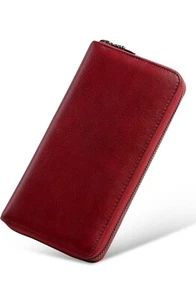 Wild World Designer Genuine Calfskin Soft Leather Zipper Wallet With Gift Box - Picture 1 of 7
