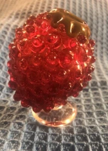 Red Glass Small Strawberry Hand Blown/Made Apox 3” Tall - Picture 1 of 13