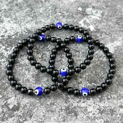 Natural Black Tourmaline Evil Eye Beads Aura Shield  Empath Protection Bracelet - Image 1 of 4