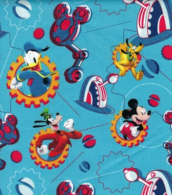 Tela de algodón con licencia Disney MICKEY MOUSE CLUBHOUSE GEARS Donald Goofy Pluto YD Foto 1 de 4
