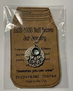 Antique Ball Mason Blue Jar Recycled Glass Jewelry Floral Pendant Necklace Sterl - Picture 1 of 4