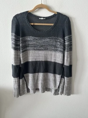 Suéter Eileen Fisher Orgánico Lino Rayas Tejido Abierto Pequeño Gris Negro Playa Foto 1 de 4