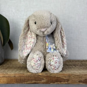Jellycat Medium Bashful Bea Bunny - Coniglietto beige con orecchie/piedi floreali medio 12" - Foto 1 di 12