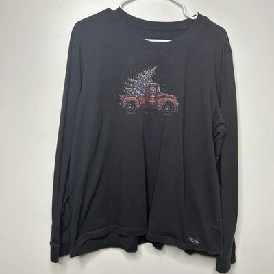 Life is Good Woman XXL 2X Árbol Navidad Camión Negro Trituradora Camiseta Manga Larga Foto 1 de 4