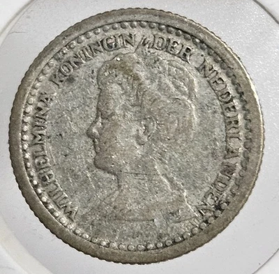 1918 Netherlands 10 Cents Silver Coin .640 - World Silver Coin - Free Shipping 2 - Image 1 of 2