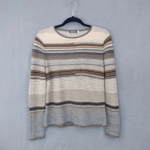 SOL Alpaca Sweater Brown Stripe Knit Long Sleeve Round Neck Small - Picture 1 of 9