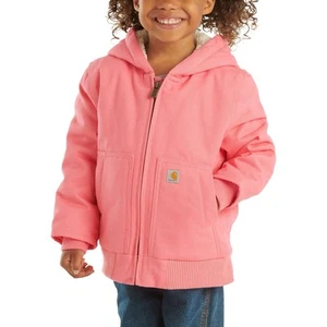 Carhartt Jacket Girls Small 7-8 Pink Hooded Sherpa Lined Full Zip Workwear Youth - Picture 1 of 7