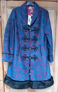 NEW  Joe Browns  Coat With Fur Trim  Size UK 16  Blue  Steampunk - Picture 1 of 8